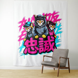 Urban Japanese Cat Crew - Wandkunst für Schlafzimm Wandteppich