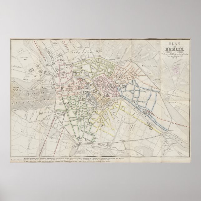 Urban Layout Plan of Berlin from 1847, German Map Poster (Vorne)