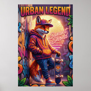 Urban Legend Fuchs Skater Poster Neon Graffiti