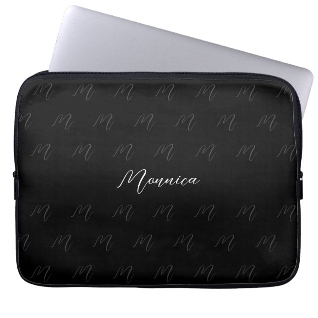 Urban Mit Monogramm Black Elegante Script Laptopschutzhülle (Vorderseite)