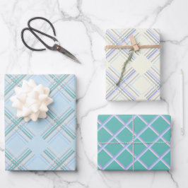Urban Modern Blue Turquoise Tartan Muster Geschenkpapier Set