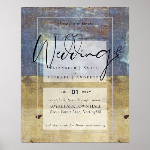 Urban Navy Blue Modern Budget Wedding Sign Poster