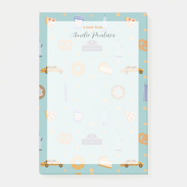 Urban NYC Icons Muster Türkischer grüner Name Post-it Klebezettel (Vorderseite)