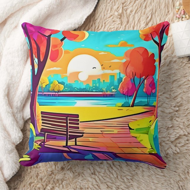 Urban Oasis Sunset Panorama Kissen (Decke)