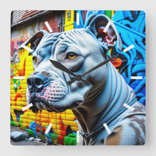 Urban Pitbull City Street Art Graffiti Quadratische Wanduhr