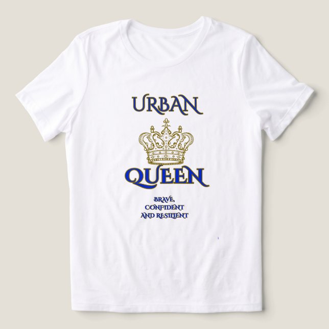 URBAN QUEEN BRAVE , CONFIDENT WOMEN'S WHITE/BLUE Tri-Blend SHIRT (Design Vorderseite)