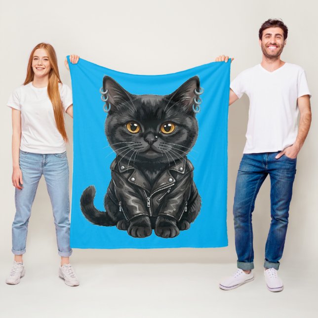 Urban Rap Katze in Ledermantel Fleece-Decke Fleecedecke (Beispiel)