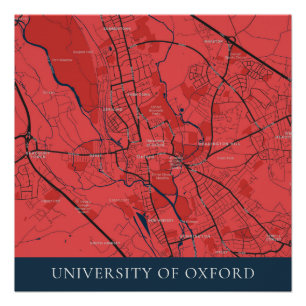 URBAN RED NAVY OXFORD UNIVERSITY UK KONTUR MAP POSTER