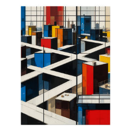 Urban Rhythms: Mondrian-Inspire Cityscape Poster