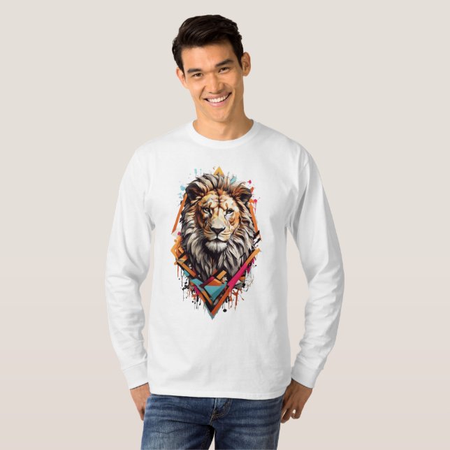 Urban Roar: Geometric Graffiti Lion Design, T-Shirt (Vorne ganz)