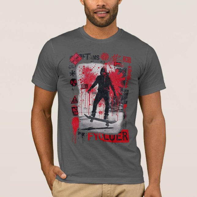 Urban Skater - Red Grunge Street Art T - Shirt (Vorderseite)