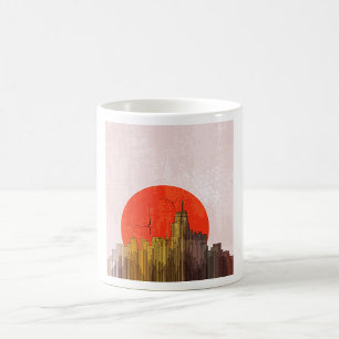 Urban Skyline mit Red Sun Grunge City Kaffeetasse