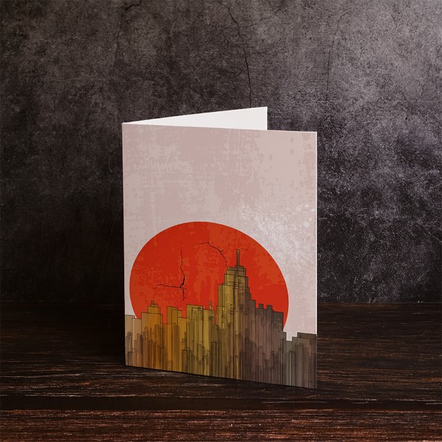 Urban Skyline mit Red Sun Grunge City Karte (Von Creator hochgeladen)
