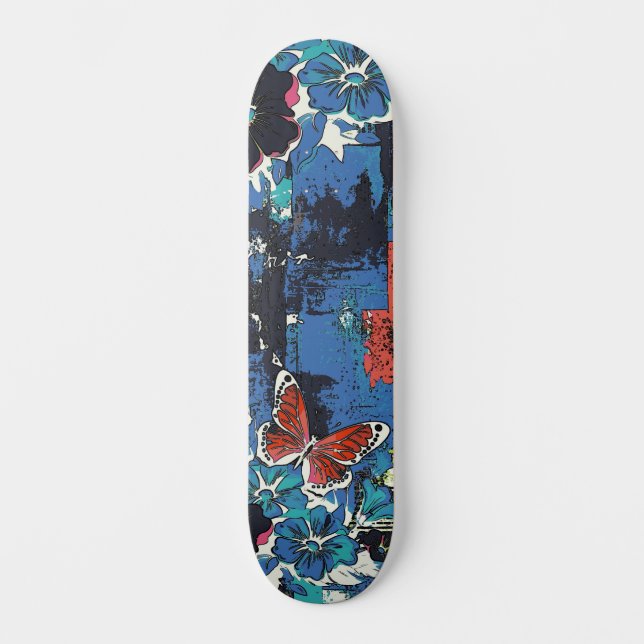 Urban Street Art Inspiriert Girly Floral Butterfly Skateboard (Vorderseite)