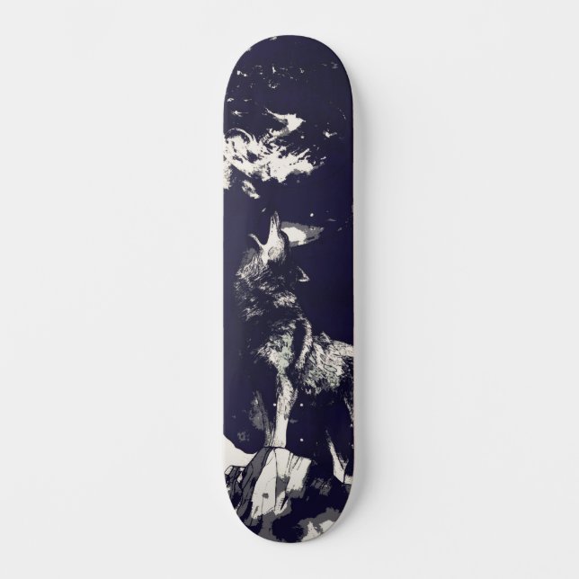 Urban Street Art Inspiriert Gray Wolf Howling Wide Skateboard (Vorderseite)