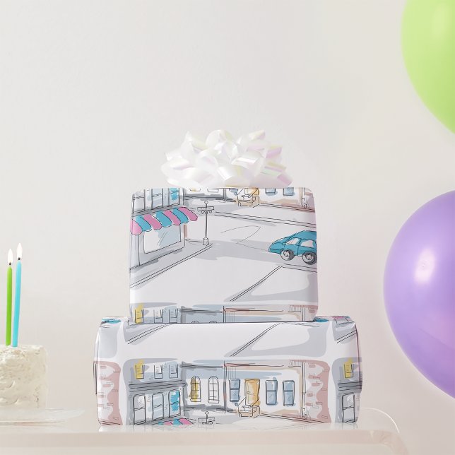 Urban Street Scene Wrapping Paper Geschenkpapier (Von Creator hochgeladen)