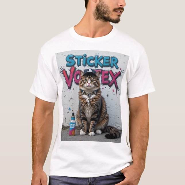 Urban Street Style Cool Cat Graffiti Cat Design T-Shirt (Vorderseite)