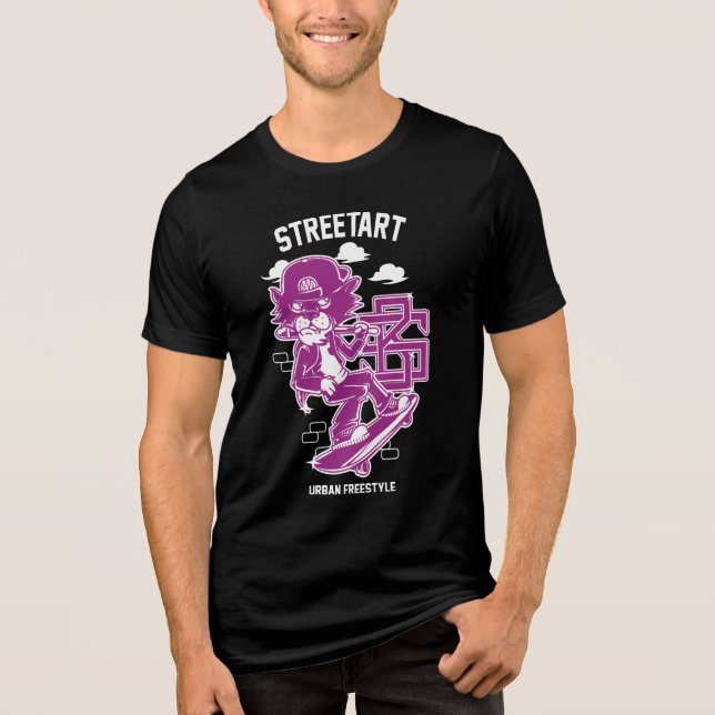 Urban Streetart - Katze auf dem Skiboard Tri-Blend Shirt (Vorderseite)