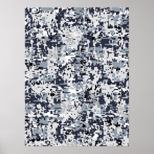Urban Style Silver Gray Digital Camouflage Poster
