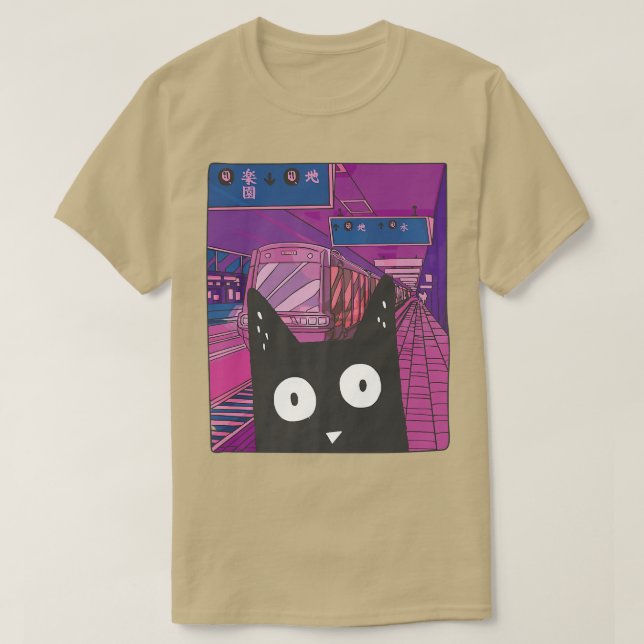 Urban Subway Kawaii Cat Japanisch City Ästhetische T-Shirt (Design vorne)