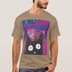 Urban Subway Kawaii Cat Japanisch City Ästhetische T-Shirt