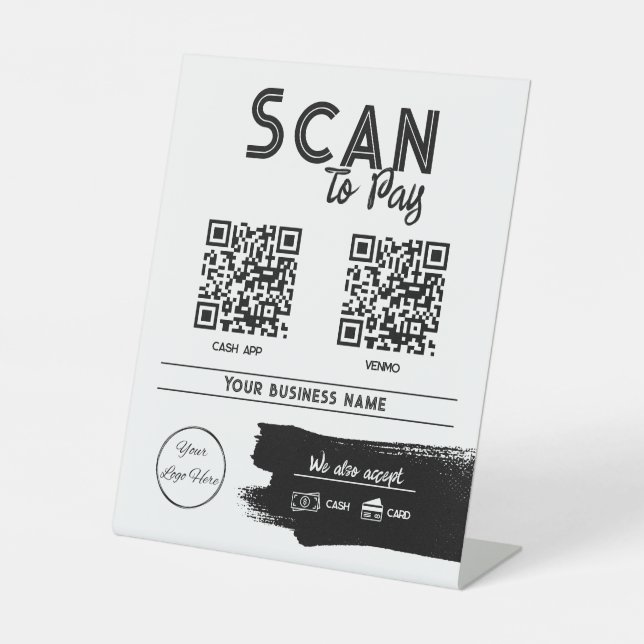 Urban white 2 QR-Codes Tatttoo Shop Scan zu zahlen Sockelschild (Vorderseite)