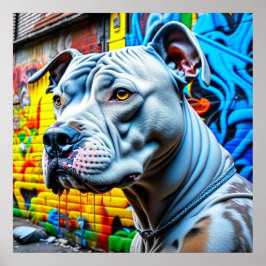 Urban White Pitbull City Street Art Graffiti Poster