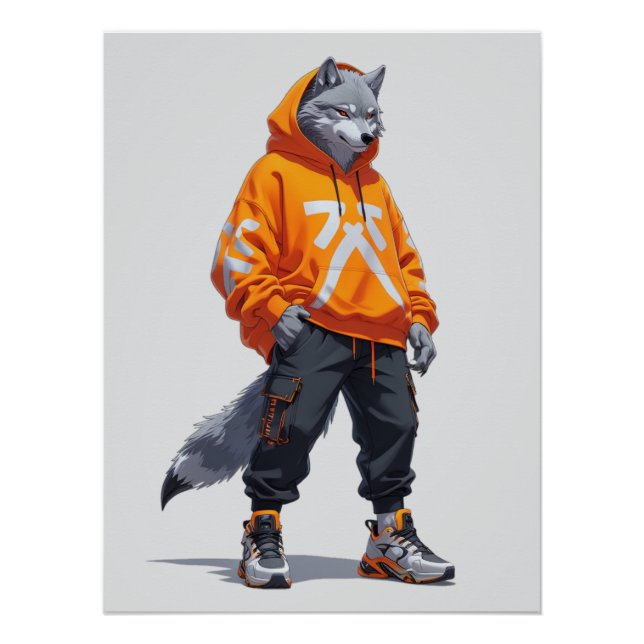 Urban Wolf Vibes - Futuristic Streetwear Design Poster (Vorderseite)