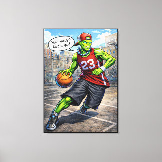 Urbaner Alien-Basketballspieler - Comic-Style-Kuns Leinwanddruck