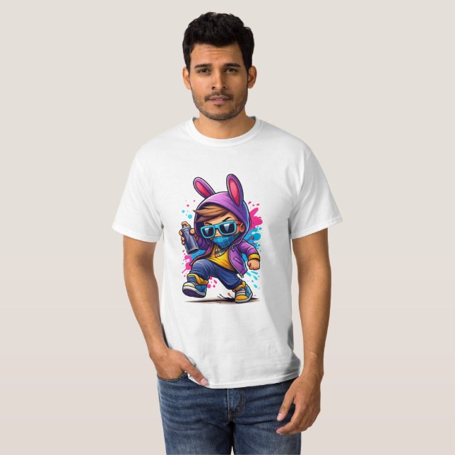 Urbaner Bunny-Graffiti-Kid T-Shirt (Vorne ganz)