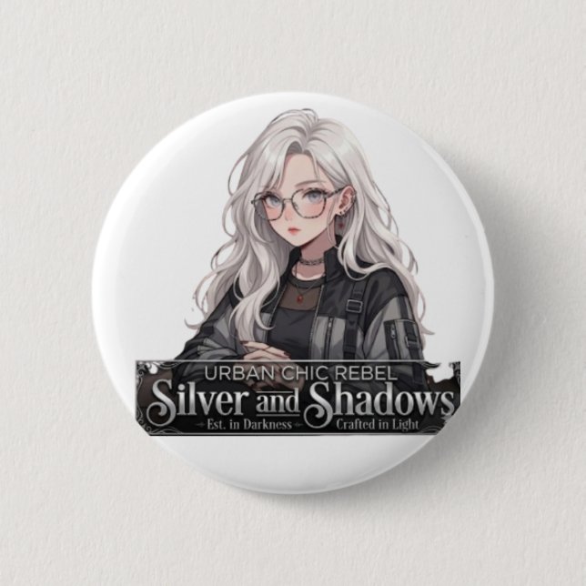 Urbaner Chic Rebell Silber und Schatten Anime-Mädc Button (Vorderseite)