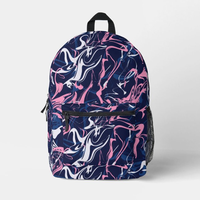 Urbaner Marmor in Rosa und Blau Bedruckter Rucksack (Vorderseite)