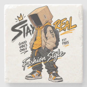 Urbaner Streetwear-Mode-Charakter – Coole Graffiti Steinuntersetzer