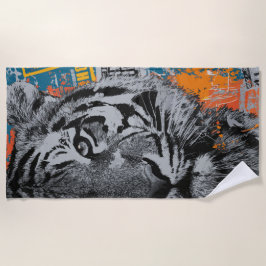 Urbaner Tiger Nahaufnahme Straßenkunst Illustratio Strandtuch