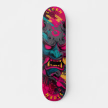 Urbanes Graffiti-Oni-Masken-Skateboard – anpassbar