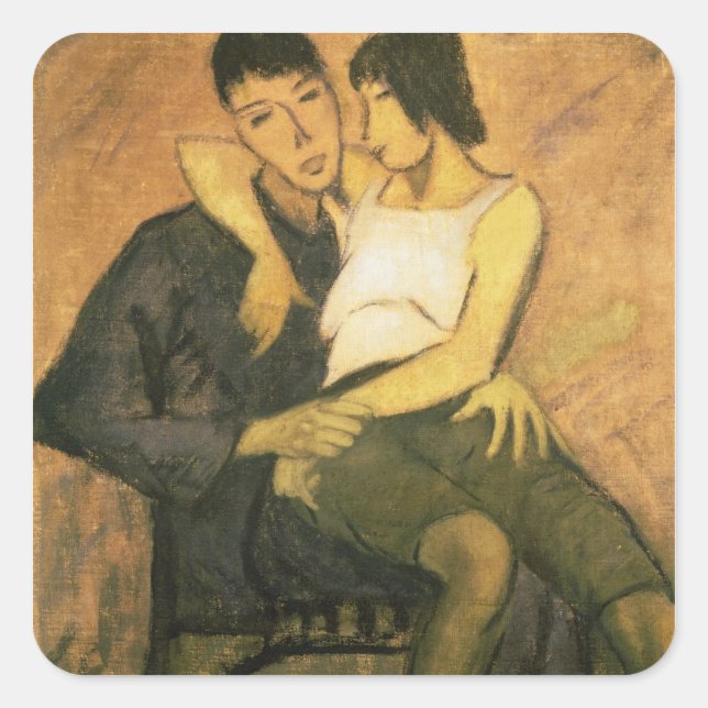 Urbanite Couple, 1920 (Öl auf Leinwand) Quadratischer Aufkleber (Vorderseite)