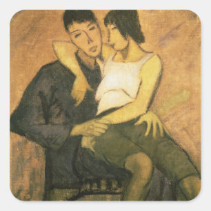 Urbanite Couple, 1920 (Öl auf Leinwand) Quadratischer Aufkleber