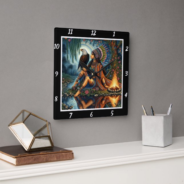 Ureinwohner: Adlerhorgel-Gleam Quadratische Wanduhr (Büro)