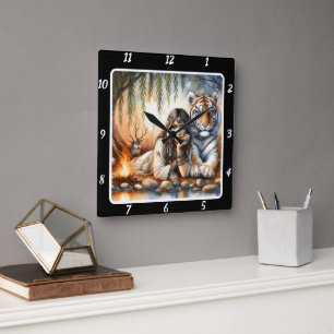 Ureinwohner: Berggipfel Tigerreiten Quadratische Wanduhr