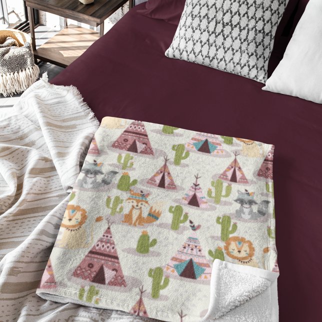 Ureinwohner der Woodland-Stämme Amerikaner ohne na Fleecedecke (Woodland Tribal Native Americans Seamless Pattern Fleece Blanket)