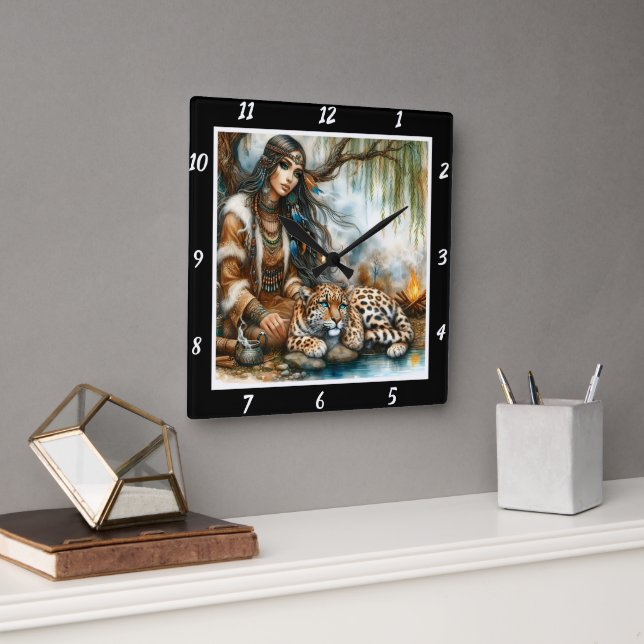 Ureinwohner Echoes: Tigerreiten Quadratische Wanduhr (Büro)