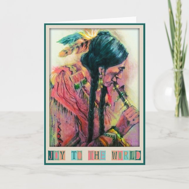 Ureinwohner-Flötenspieler-Weihnachtskarte Feiertagskarte (Vorderseite)