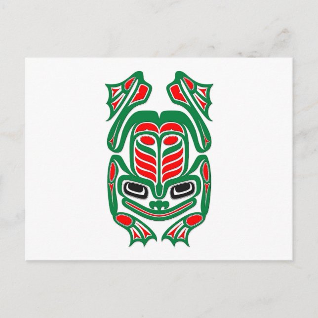 Ureinwohner Haida Art Red und Green Frog - weiß Postkarte (Vorderseite)