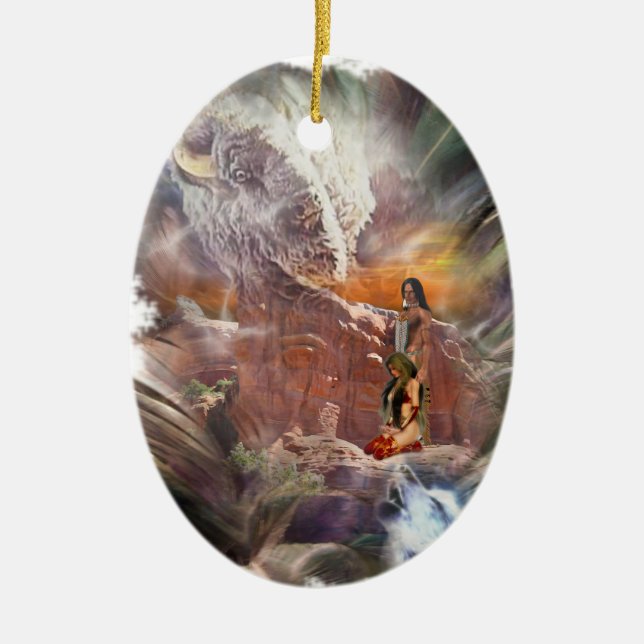 Ureinwohner-Hochzeits-Nachtvignette Keramik Ornament (Vorne)