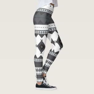 Ureinwohner-Muster: Schwarzes u. Grau Leggings