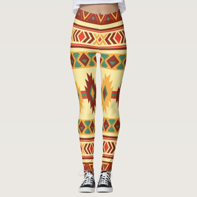 Ureinwohner-Muster: Sonnige Erdtöne Leggings (Vorderseite)