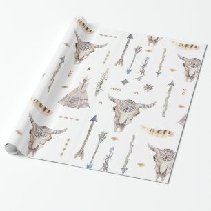 Ureinwohner-Pfeil-Schädelteepee-Packpapier Geschenkpapier
