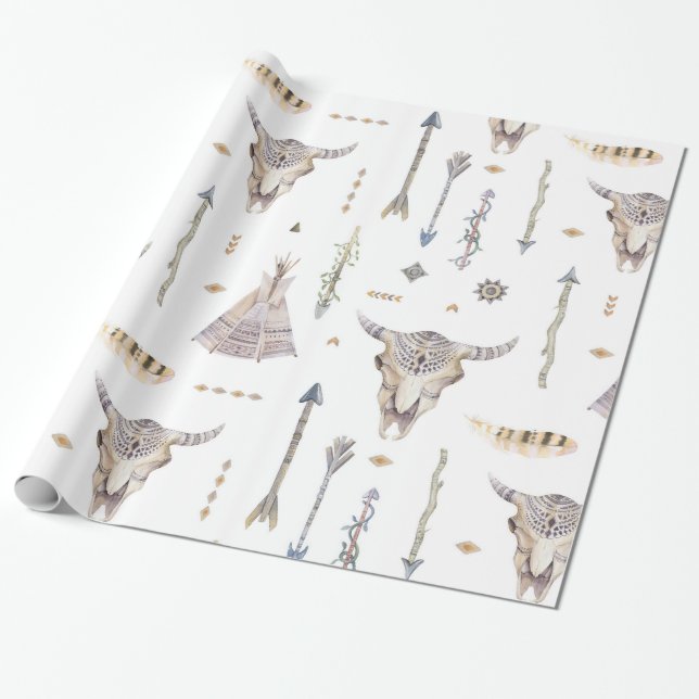 Ureinwohner-Pfeil-Schädelteepee-Packpapier Geschenkpapier (Ungerollt)