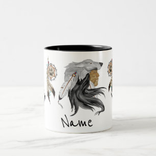 Ureinwohner-Stammes- Wolf-Geist-Kaffeetasse Zweifarbige Tasse