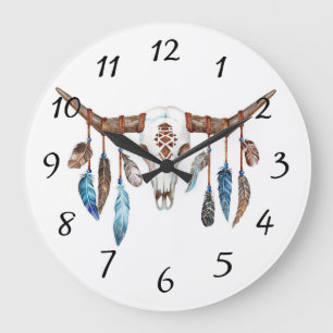 Ureinwohner-Stier-Schädel-Malerei Große Wanduhr
